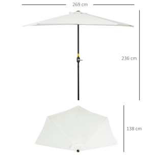 Sombrilla 269x138x236 cm Parasol de Jardín con Manivela y Forma Semicircular para Exterior Terraza Patio Piscina Crema