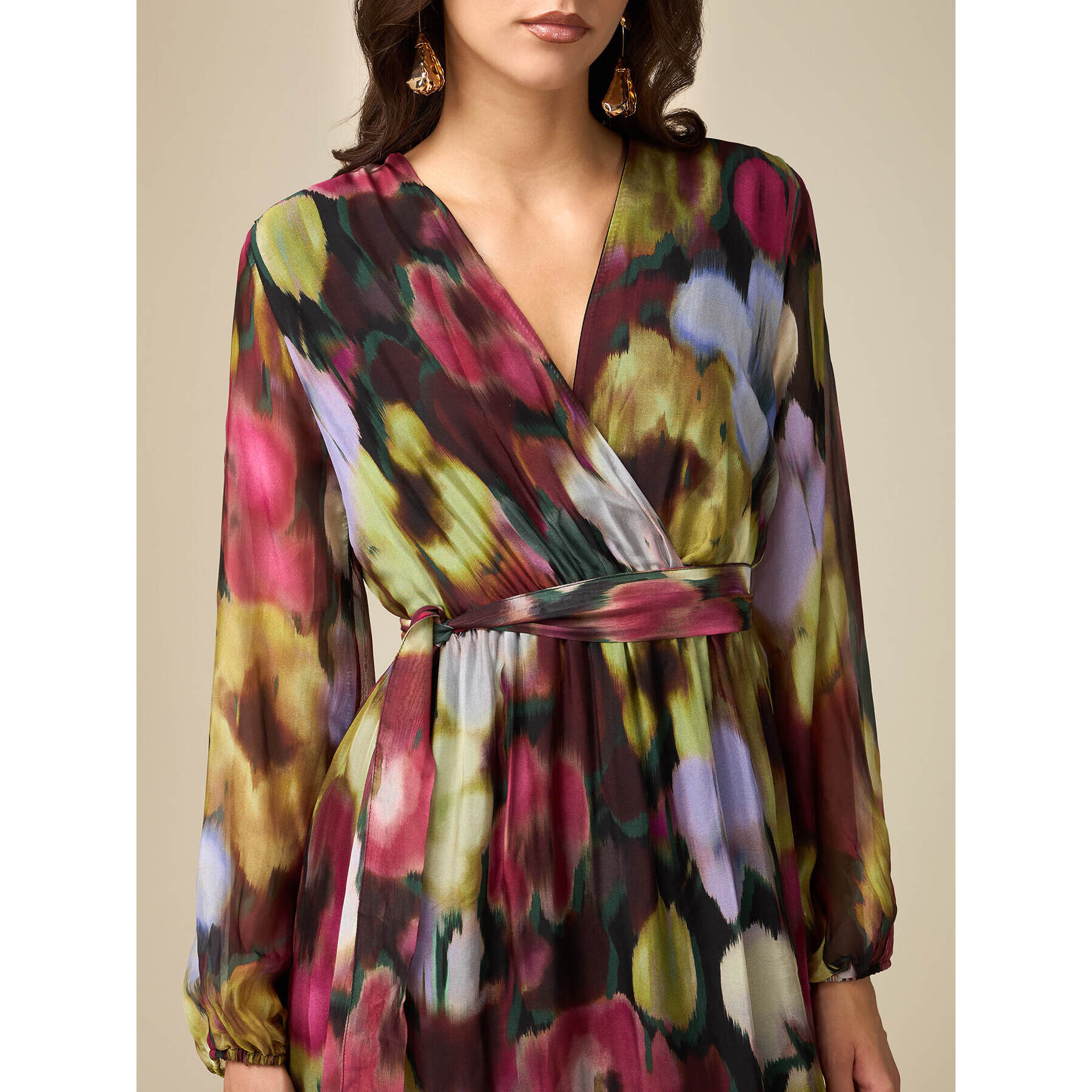 Oltre - Vestido largo mezcla de seda estampado - Verde