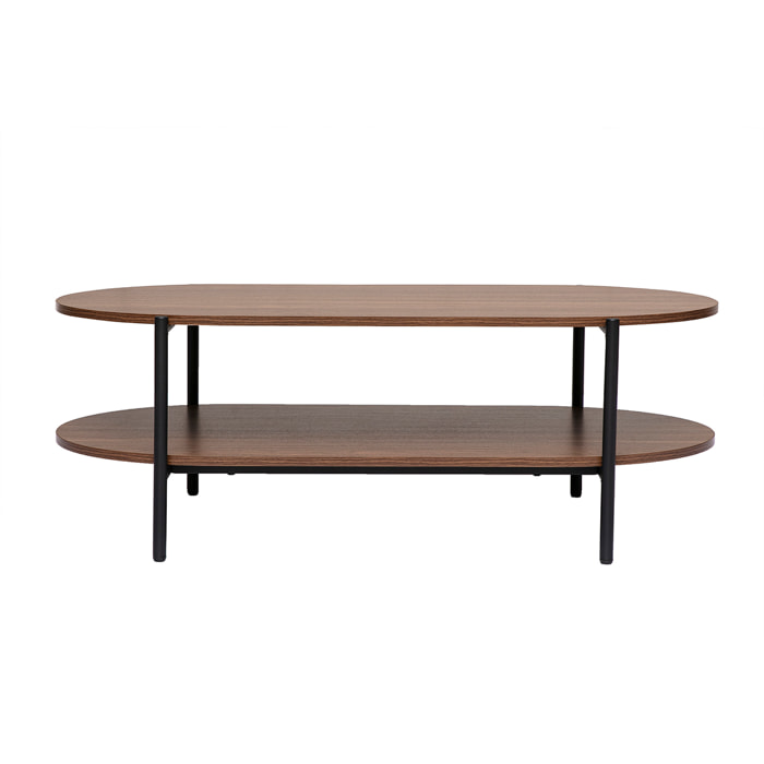Table basse ovale finition bois foncé noyer et métal L115 cm BRUNA