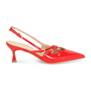Décolleté slingback donna rosse con cinturini, tacco 6 cm