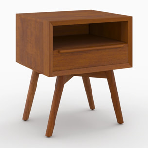 Table de chevet  en bois de teck, 1 niche et 1 tiroir - Waya