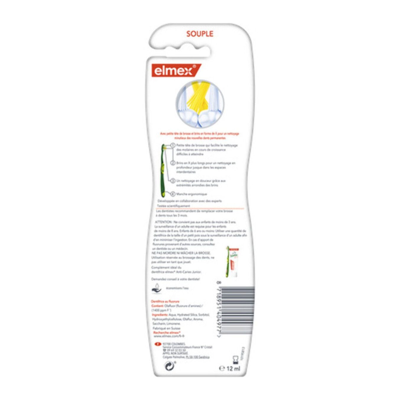 Pack de 12 - elmex - Brosse à dents souple elmex® Anti-Caries Junior 6-12 ans & Dentifrice 12ml