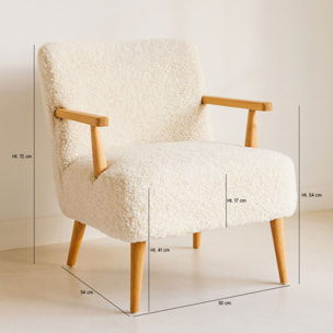 Fauteuil en tissu crème et structure en bois ELIOT