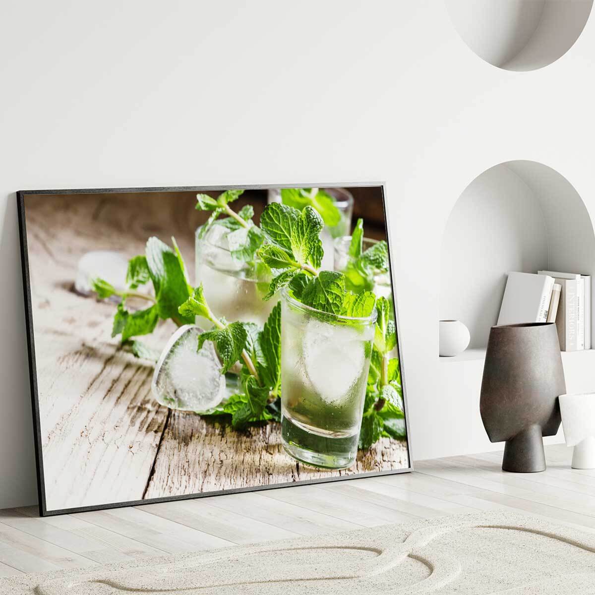 Affiche encadrée mojito frais à la menthe Affiche + cadre en métal - Noir