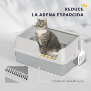 PawHut Arenero para Gatos de Acero Inoxidable XL, Caja de Arena para Gatos Grandes, Arenero Extragrande con Borde Alto, Pala, Fácil de Limpiar, Antifugas, 60x40x28 cm, Gris Claro