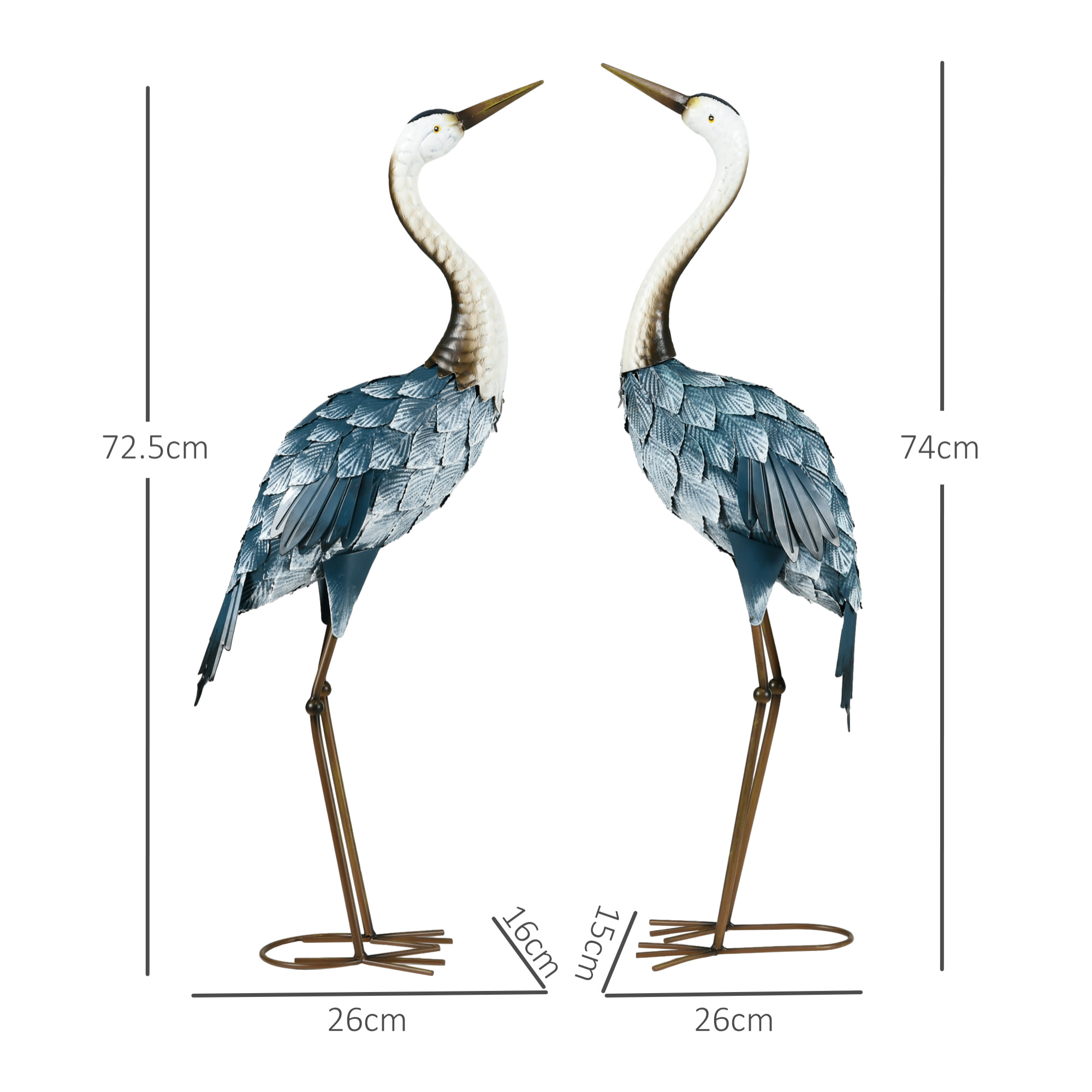 Set de 2 Piezas Estatuas de Jardín de Grulla de Acero Esculturas de Garza para Exteriores Adornos de Grulla para Decoración de Césped Patio Estanque