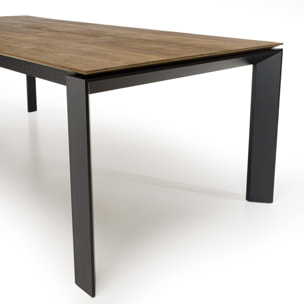 MAXENCE - Table à manger rectangulaire extensible 220/320cm bois teck recyclé pieds métal noir