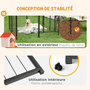 Parc enclos chien modulable pliable 16 panneaux H.60cm 2 portes verrouillables acier époxy gris moucheté