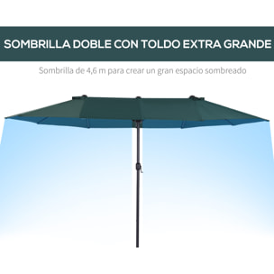 Sombrilla Doble de Tela de Poliéster 4.6x2.7x2.4m Verde