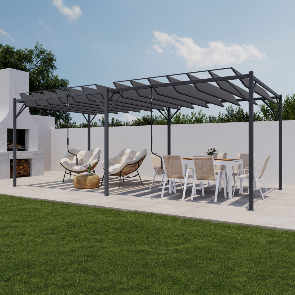 Pergola Venice 3x6m toit lames orientables gris