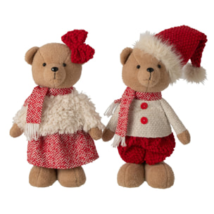 J-Line Ours garçon et fille - polyester - rouge Noël/blanc - large - assortiment de 2