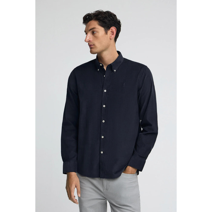 Camicia blu marino in velluto a coste con logo Rigby Go