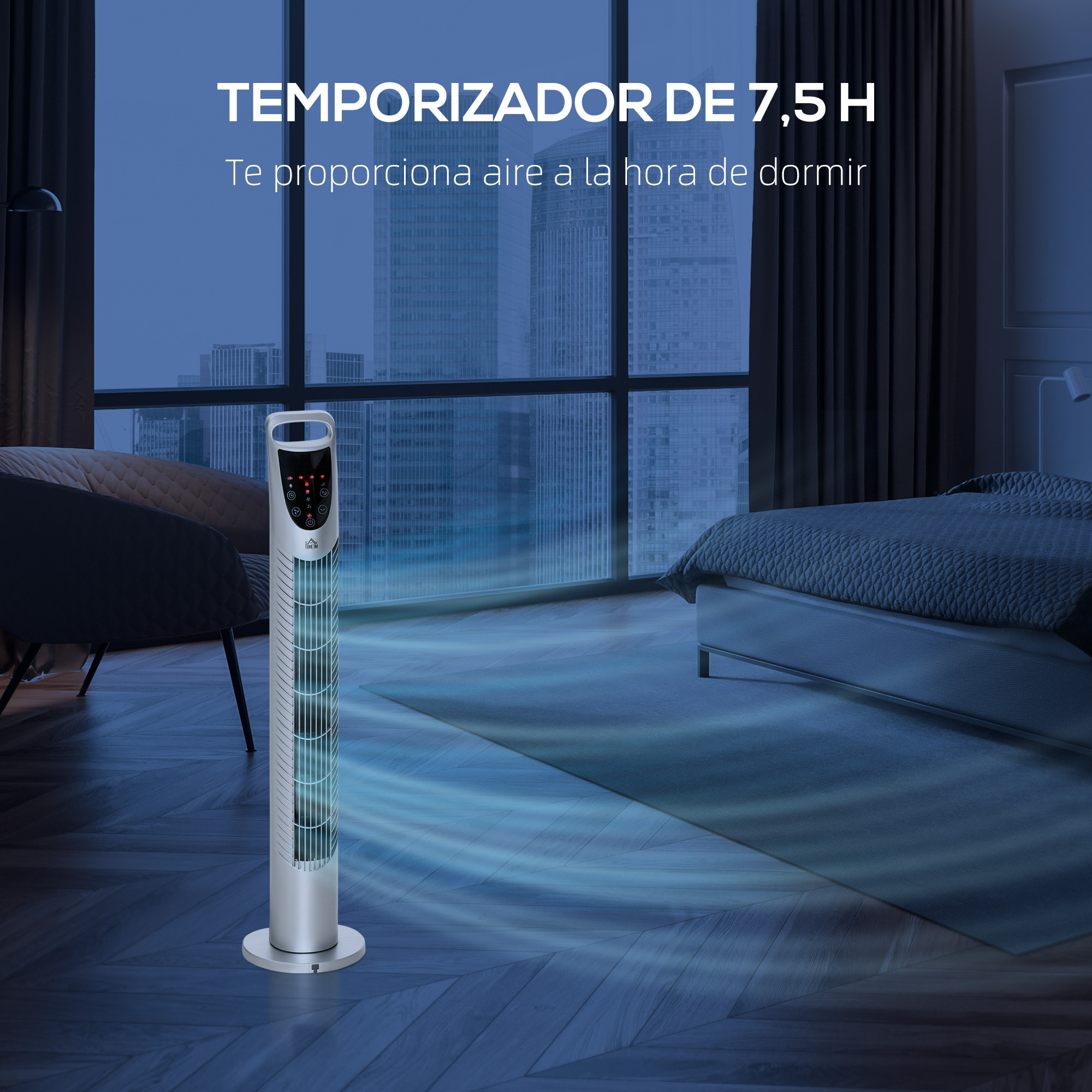 Ventilador de Torre Ventilador Vertical 40W con Mando a Distancia 3 Velocidades Temporizador 7,5h Oscilante 70° ÃƒËœ18x78,5 cm Plata