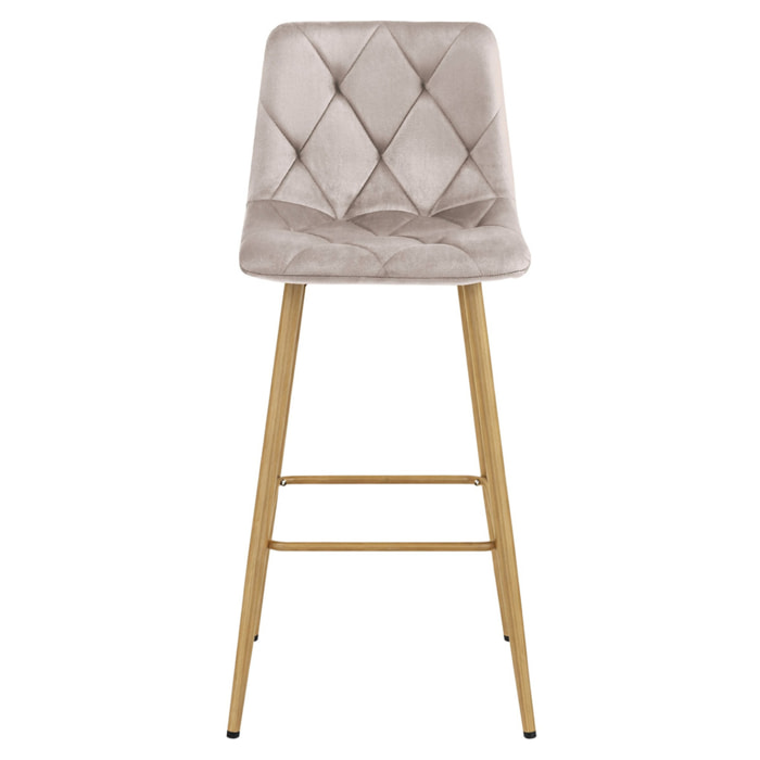 Sgabello alto Nado in velluto beige scuro con gambe in metallo