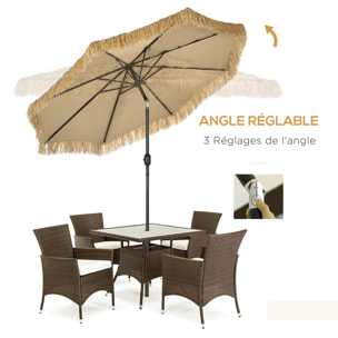 Parasol de jardin inclinable design Hawaï 265 cm raphia artificiel kaki