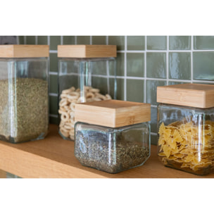 J-Line pot de conservation Louis - verre/bambou - transparent/naturel - medium