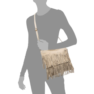 Avise bolso bandolera con flecos mujer. Piel auténtica Gamuza.