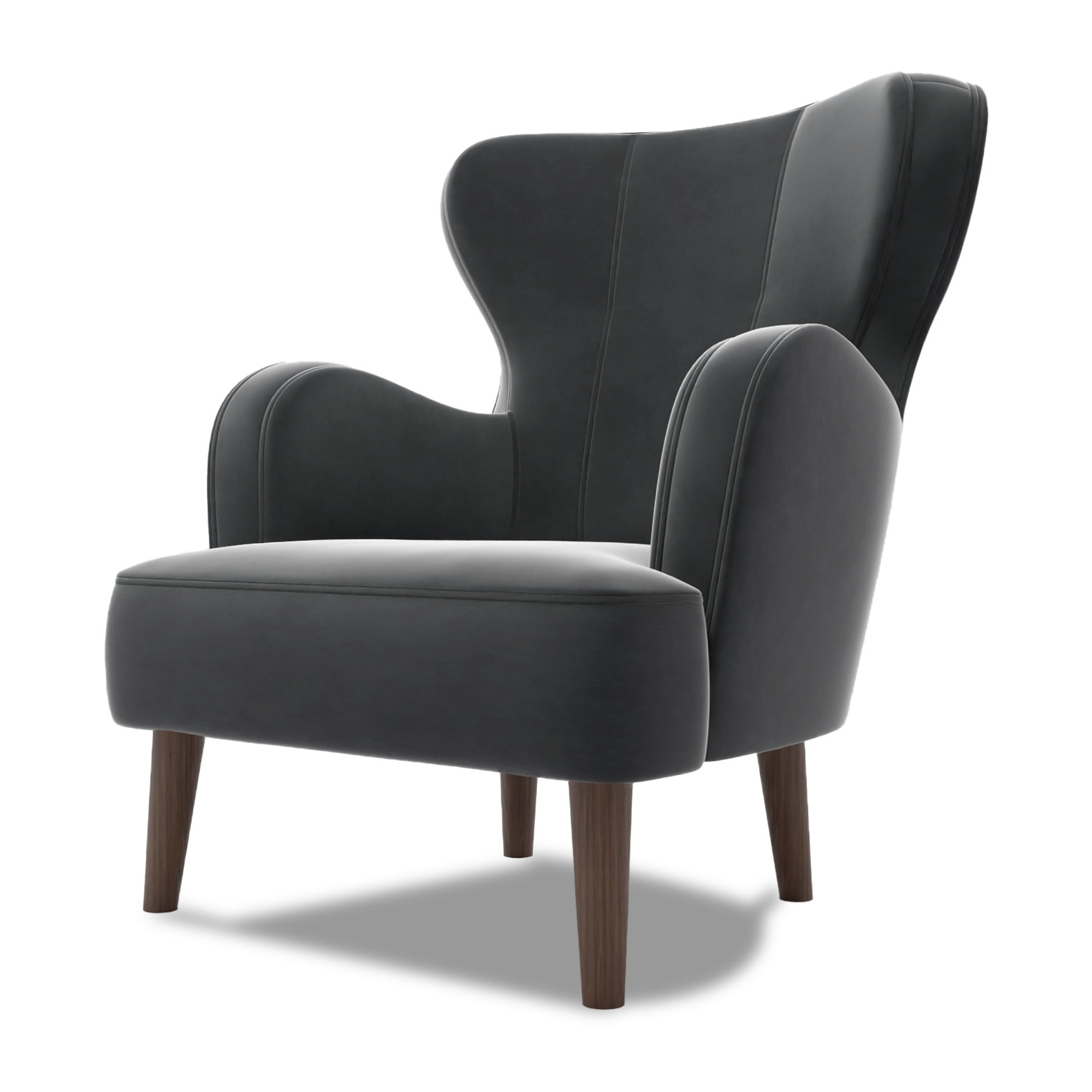 Jaudy - fauteuil - en velours - pieds en bois - Gris