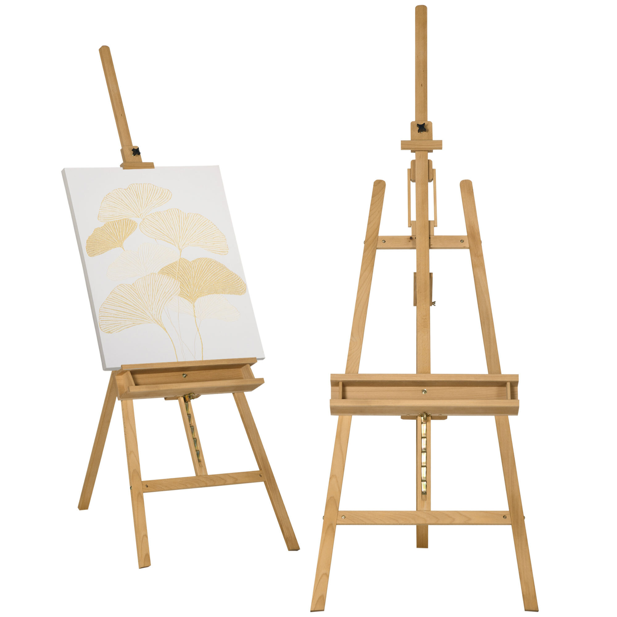 Caballete de Pintura Plegable, 235 cm, Caballete de Madera con Altura y Ángulo Ajustables, Estante Inferior, para Adultos, Artistas, Pintor, Estudiantes, Natural