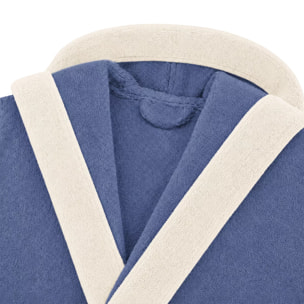 Peignoir a capuche pur coton 380 g/m² uni bleu ecru Club denim