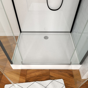 Cabine de douche rectangulaire 110x80x230cm - extra blanc et profilé noir mat - LUNAR