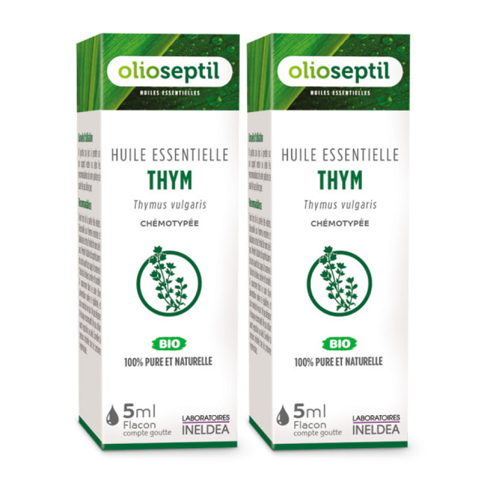 OLIOSEPTIL - Huile essentielle de Thym - 100% Pure et naturelle - BIO - HEBBD (biochimiquement et botaniquement définie) - 100% origine naturelle - Lot de 2 Flacons de 5 ml