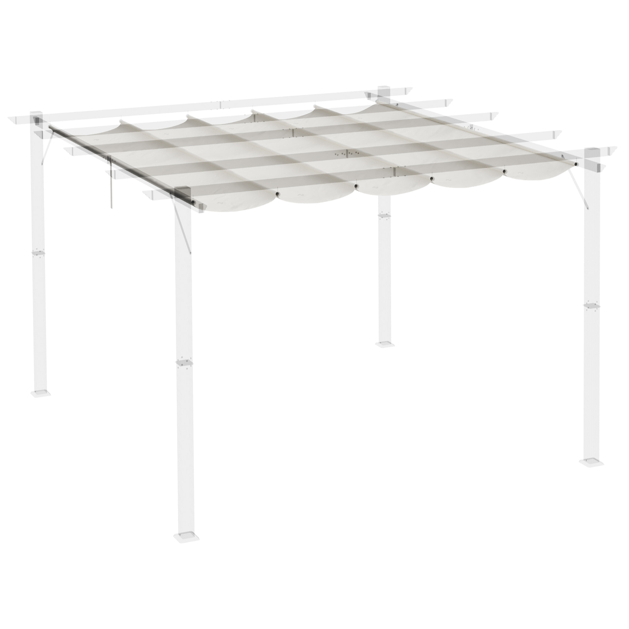 Cubierta de Pá©rgola Retrá¡ctil 2,5x2,55 m Toldo con 10 Orificios de Drenaje Crema