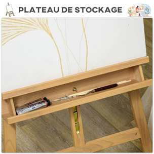 Chevalet d'artiste sur pied inclinaison et hauteur réglable dim. 65L x 110l x 180-235H cm bois de hêtre clair