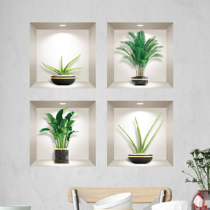 Stickers muraux 3D | Sticker Mural Autocollant effet 3D palmier, bananier et plantes - Stickers adhésifs 3D Chambre Salon Trompe l'oeil