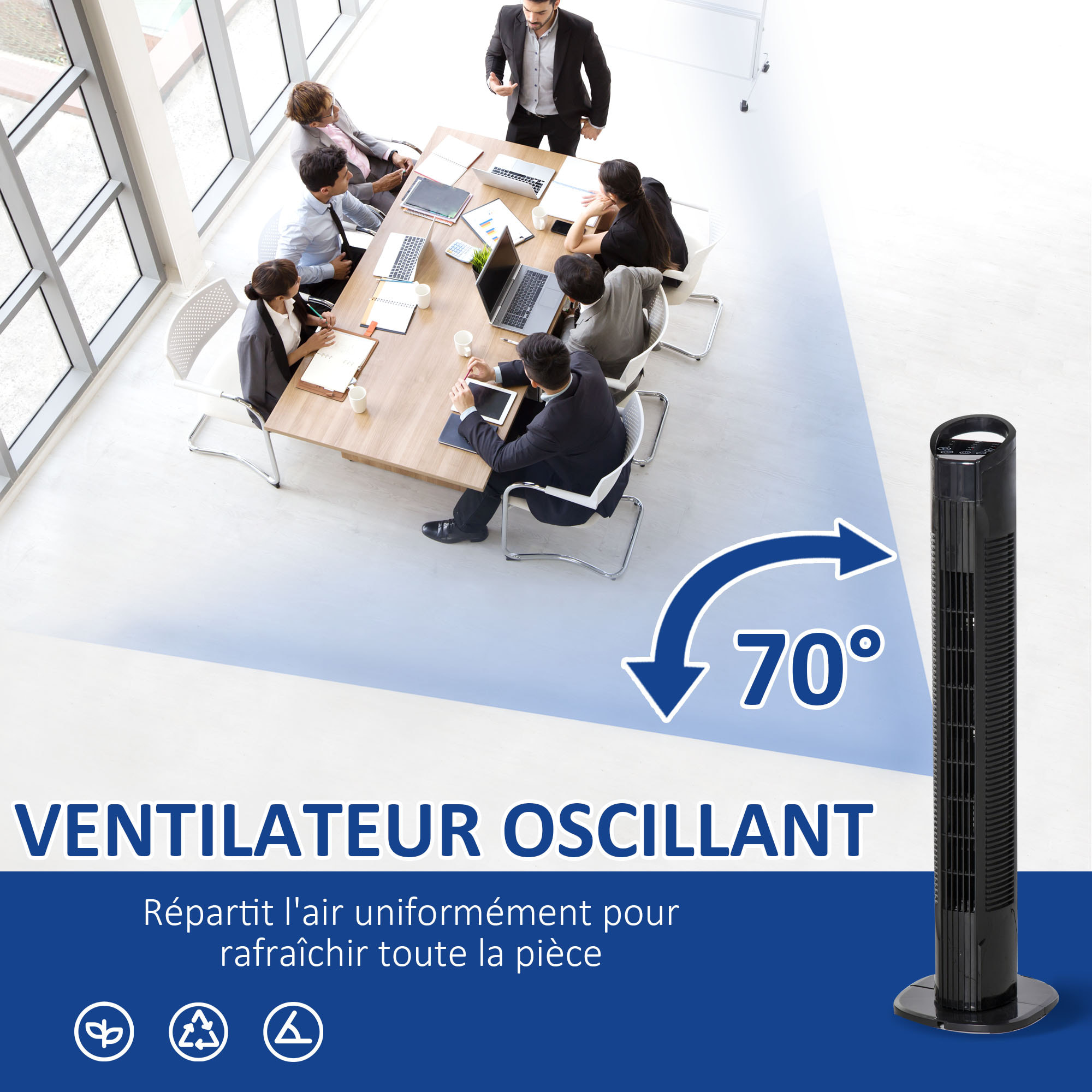 HOMCOM Ventilateur colonne tour oscillant 50 W silencieux télécommande incluse minuterie 3 modes 3 vitesses noir