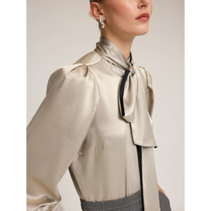 Motivi - Blusa body de raso con lazo en el cuello - Gris