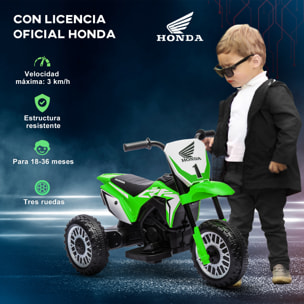 Moto Eléctrica con Licencia Honda CRF450RL para Niños de +18 Meses Motocicleta de Batería 6V con Velocidad 3 km/h Bocina y Sonido de Arranque Carga 25 kg 71x40,5x43,5 cm Verde