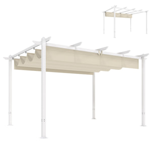 Pérgola de Jardín 4x3 m con Techo Retráctil, Cenador de Jardín con Protección UPF30+, Orificios de Drenaje, Estructura Metálica, Pabellón para Patio, Terraza, Exterior, Beige