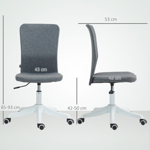 Silla de Escritorio sin Brazos Silla de Oficina Giratoria Tapizado en Lino Sintético con Altura Ajustable para Estudio Dormitorio Tocador Carga 120 kg Gris