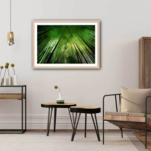 Affiche nature forêt de bambous à kyoto Affiche + cadre en bois - Chêne