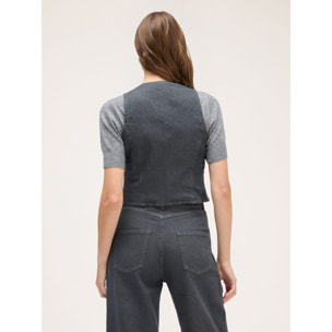 Motivi - Gilet gessato con inserto denim - Grigio