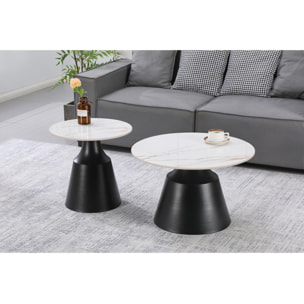 Lot de 2 tables basses gigognes en céramique "Vulca" - 70 x 70 x 43 cm - Blanc