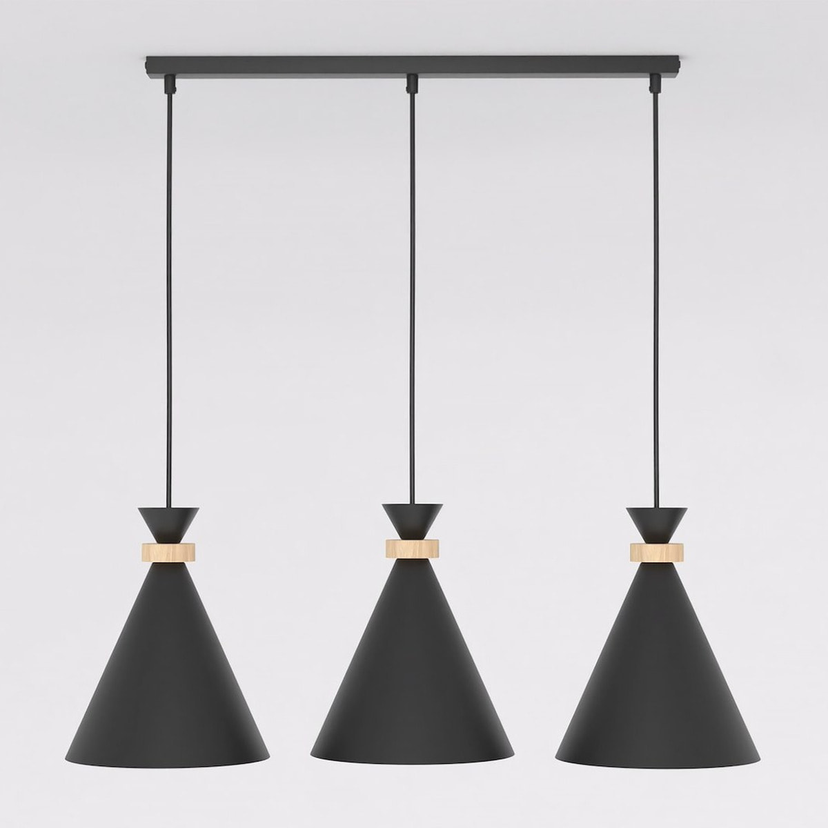 Lampada a sospensione Zero in acciaio nero opaco e legno
