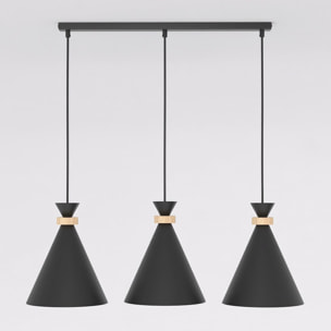 Lampada a sospensione Zero in acciaio nero opaco e legno