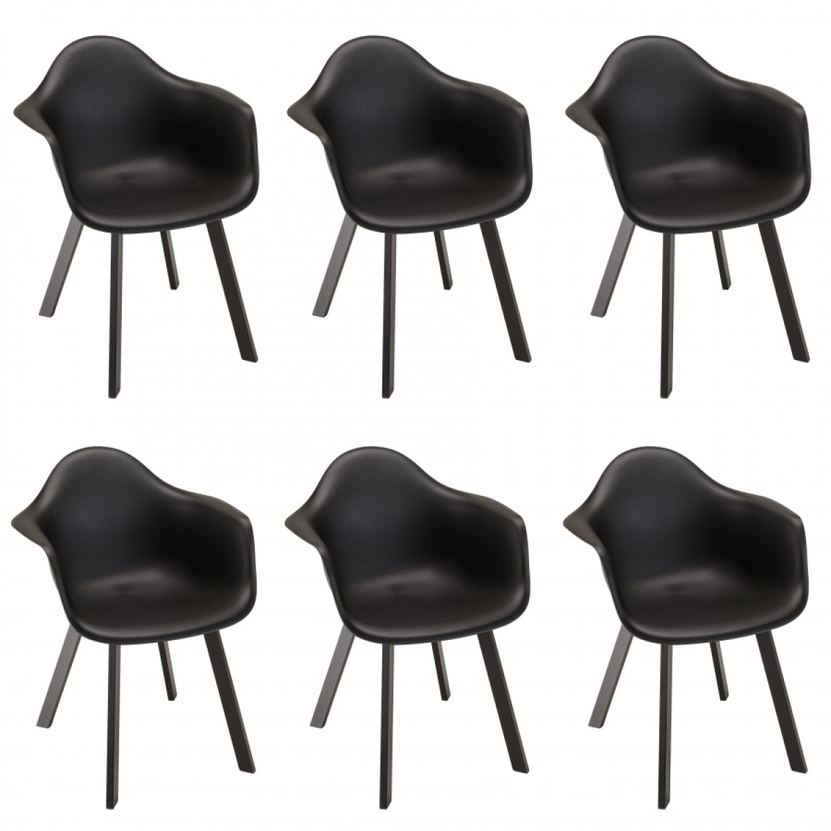 MALO - Lot de 6 fauteuils noirs dossier arrondi