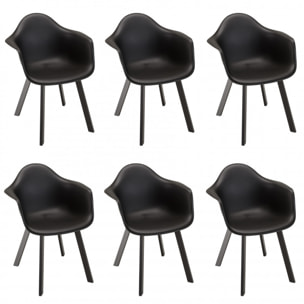 MALO - Lot de 6 fauteuils noirs dossier arrondi