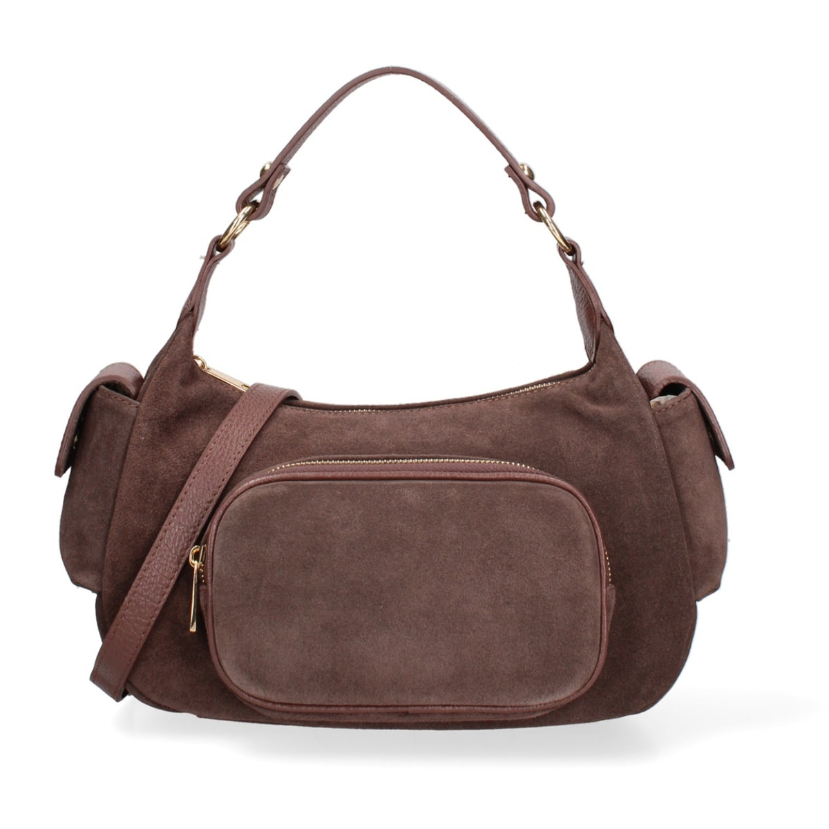 Borsa a spalla da donna Made in Italy - Modello Ardena - Pelle scamosciata - 30.0 x 17.0 x 12.0 cm