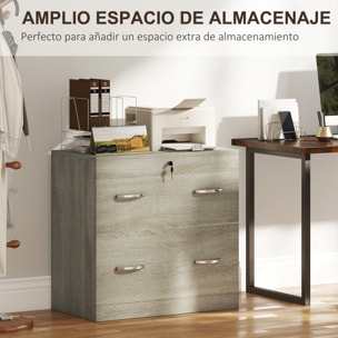 Cajonera de Escritorio con 2 Cajones Cajonera de Oficina con Guías para Carpetas Colgantes para A4 Cerradura y 2 Llaves para Estudio Salón 77x42x72 cm Natural