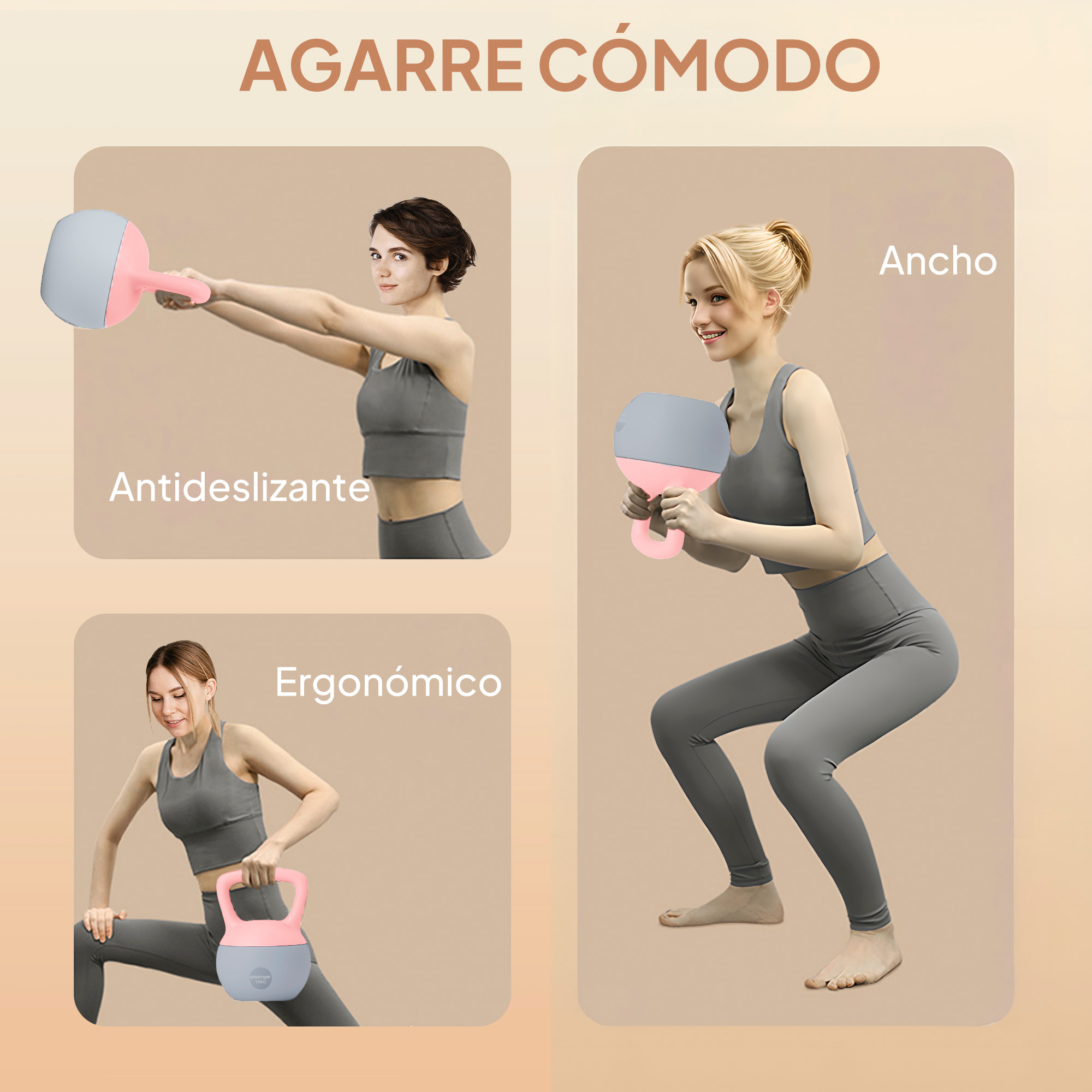 Pesa Rusa 10 kg, Soft Kettlebell Relleno de Arena Metálica y Mango Antideslizante, para Entrenamiento Culturismo en Casa, Gimnasio, Rosa Palo y Gris