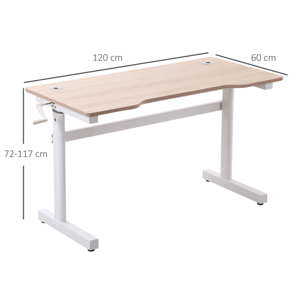 Escritorio de Pie 120x60x72-117 cm con Altura Ajustable Manual con Manivela Mesa para Ordenador para Oficina Estudio Salón Estilo Racing Carga 150 kg Natural