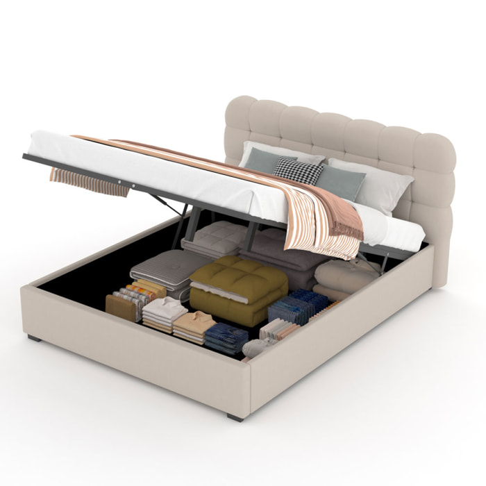 JUNEAU Lit nuage avec coffre de rangement 160x200cm en velours beige