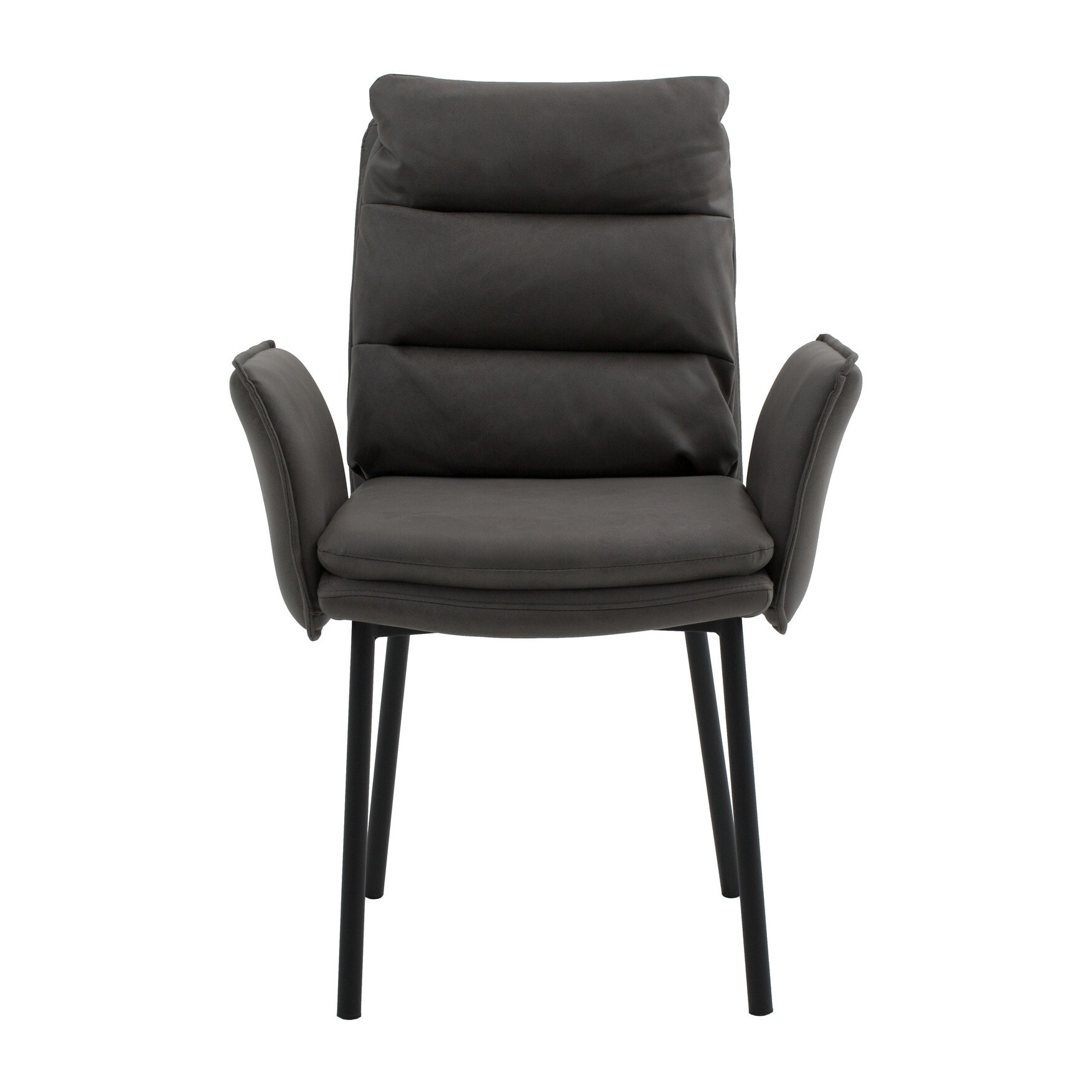 Set di 4 sedie MALIBÙ in similpelle antracite e gambe in metallo nero, con braccioli