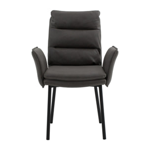 Set di 4 sedie MALIBÙ in similpelle antracite e gambe in metallo nero, con braccioli