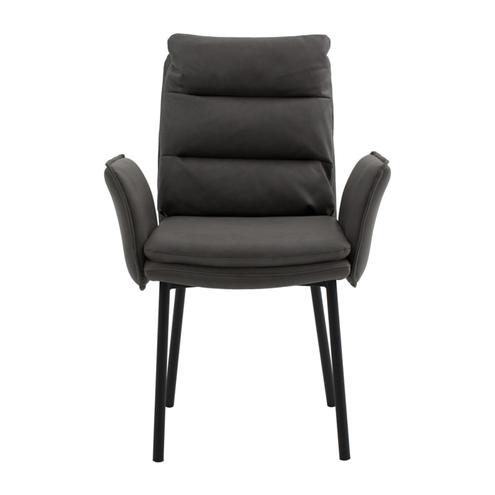 Set di 4 sedie MALIBÙ in similpelle antracite e gambe in metallo nero, con braccioli
