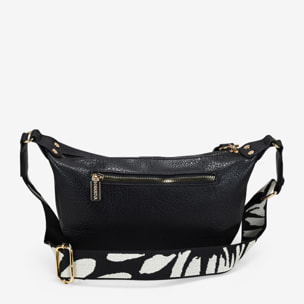 Bolso bandolera negro con asa de algodón étnica